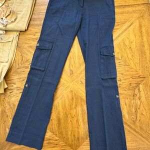 Theory Stretch Linen Cargo Convertible Pants, 1 indigo 1 khaki available